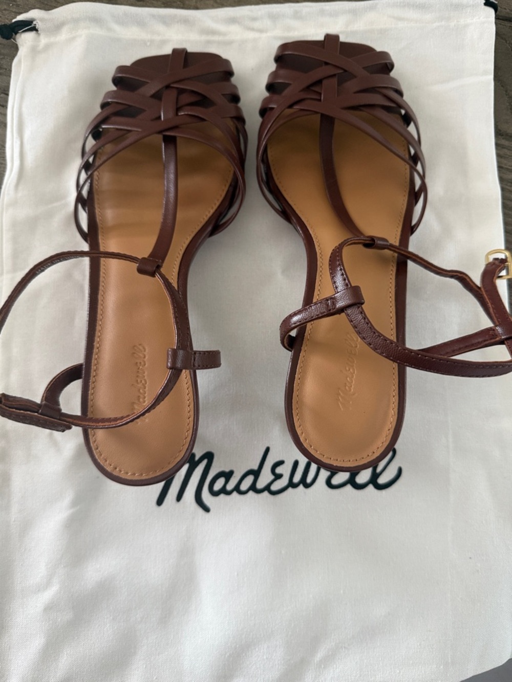Madewell Brown Leather Strappy Ankle buckle cage sandal   Excellent condition